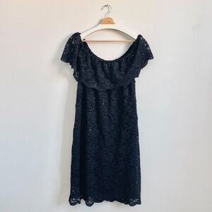 Michel Studio Black Off-Shoulder Lace Sequin Dress